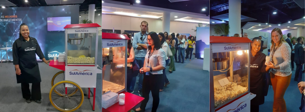 Ativação de marca com carrinho de pipoca Sulamérica RJ